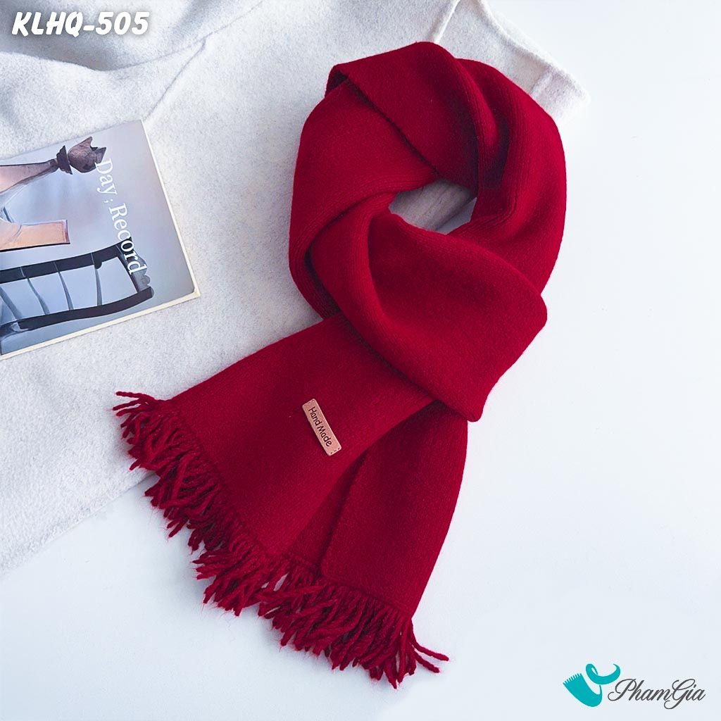 Khăn Len Giữ Ấm Phối Tua Rua Phong Cách Hàn Quốc Màu Đỏ (KLHQ505)