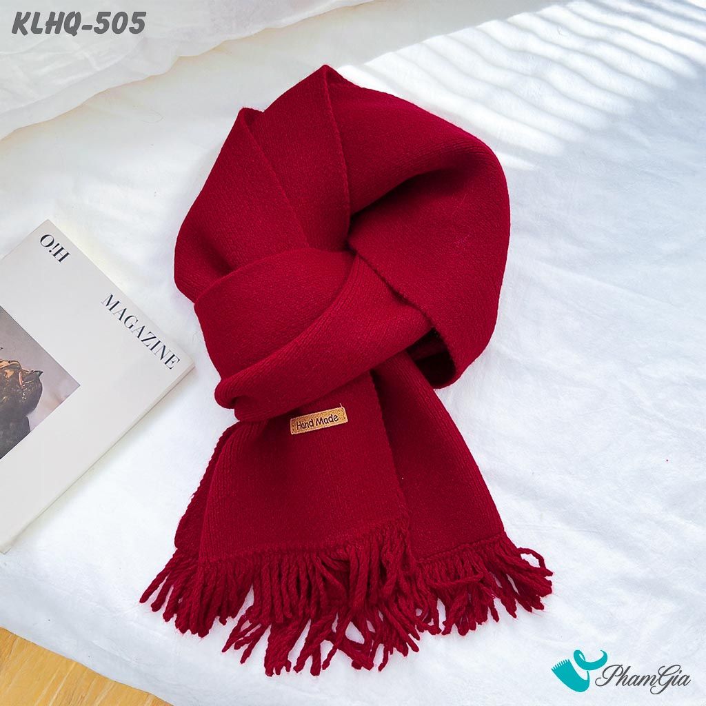 Khăn Len Giữ Ấm Phối Tua Rua Phong Cách Hàn Quốc Màu Đỏ (KLHQ505)