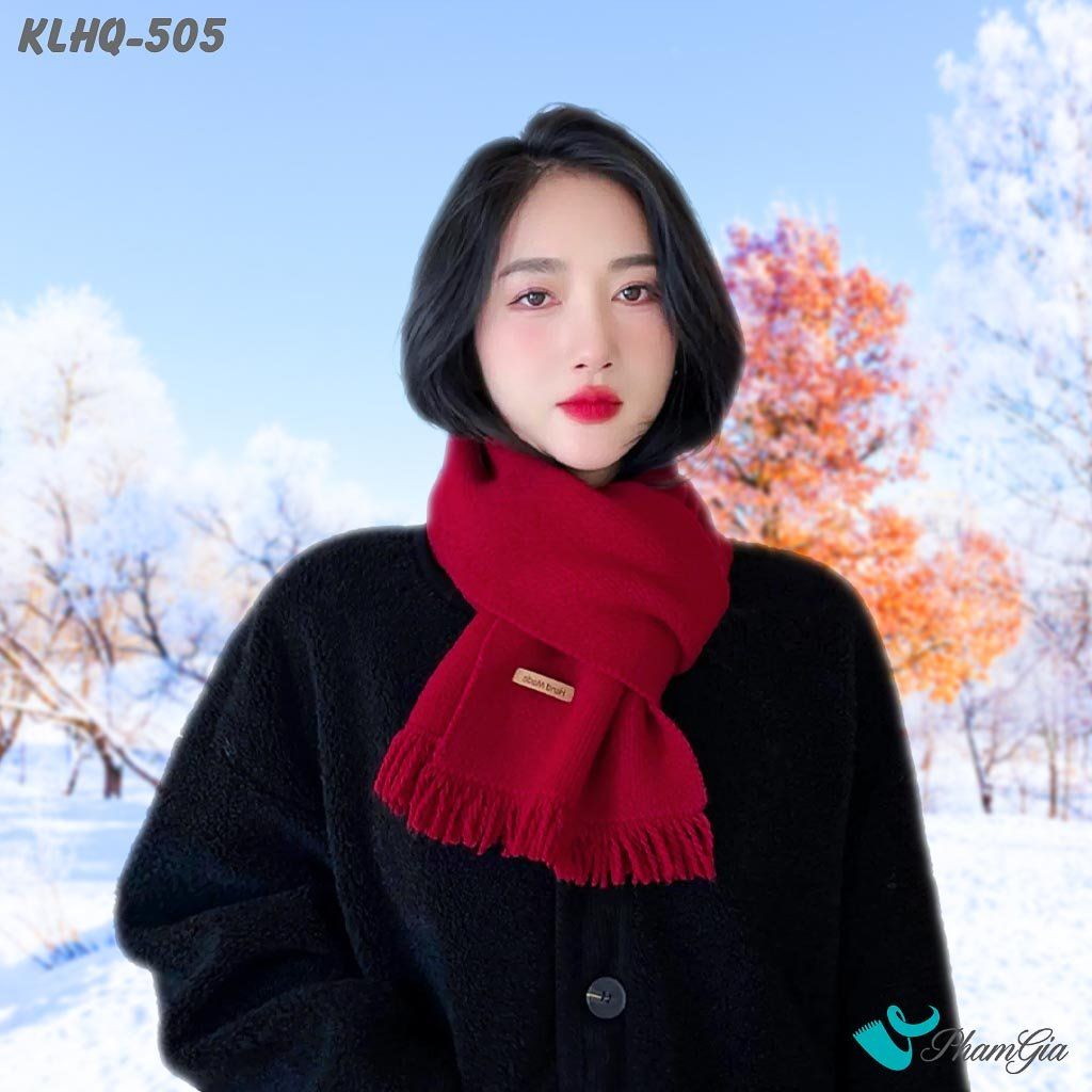 Khăn Len Giữ Ấm Phối Tua Rua Phong Cách Hàn Quốc Màu Đỏ (KLHQ505)