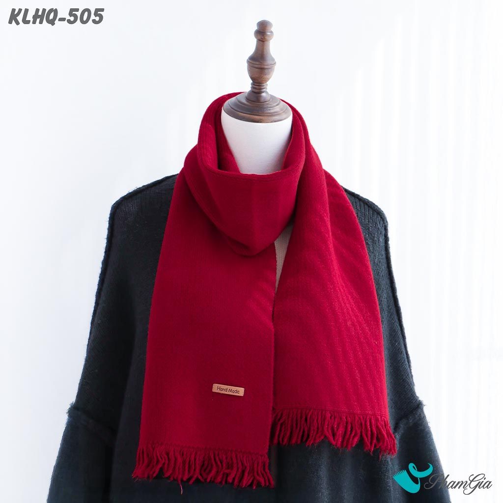 Khăn Len Giữ Ấm Phối Tua Rua Phong Cách Hàn Quốc Màu Đỏ (KLHQ505)