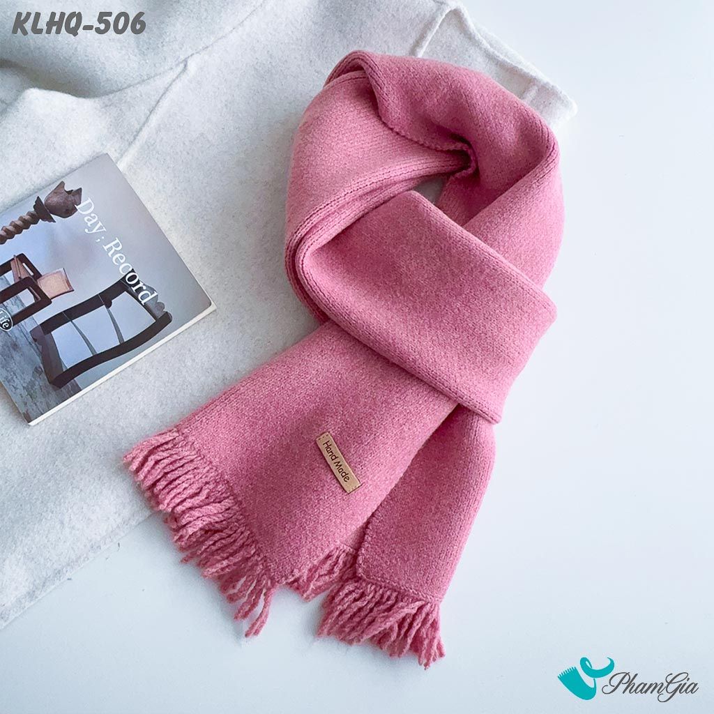 Khăn Len Giữ Ấm Phối Tua Rua Phong Cách Hàn Quốc Màu Hồng Ruốc (KLHQ506)