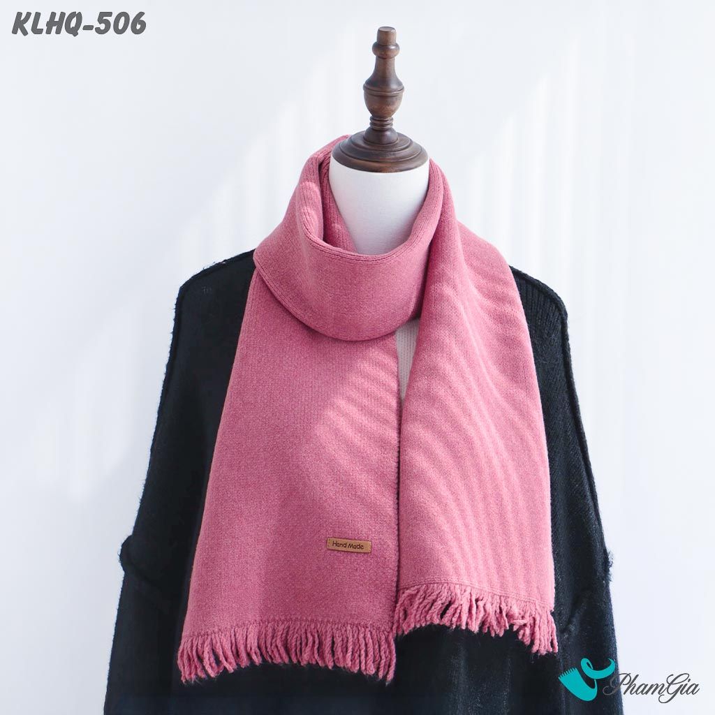 Khăn Len Giữ Ấm Phối Tua Rua Phong Cách Hàn Quốc Màu Hồng Ruốc (KLHQ506)