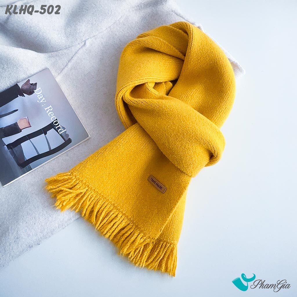 Khăn Len Giữ Ấm Phối Tua Rua Phong Cách Hàn Quốc Màu Vàng Nghệ (KLHQ502)