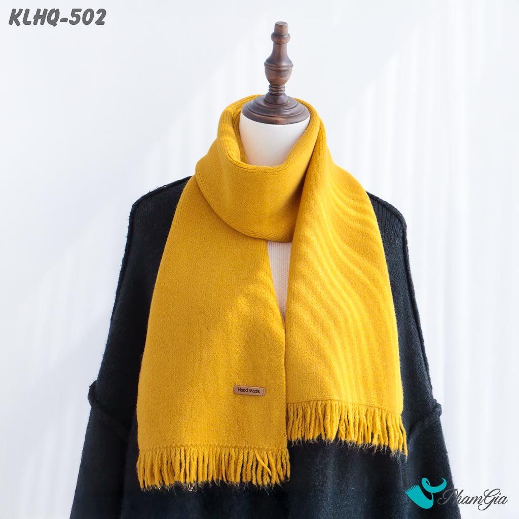 Khăn Len Giữ Ấm Phối Tua Rua Phong Cách Hàn Quốc Màu Vàng Nghệ (KLHQ502)