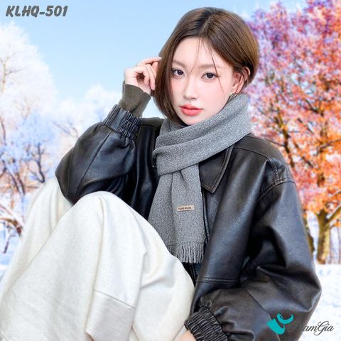 Khăn Len Giữ Ấm Phối Tua Rua Phong Cách Hàn Quốc Màu Xám Ghi (KLHQ501)