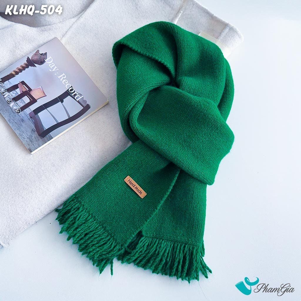 Khăn Len Giữ Ấm Phối Tua Rua Phong Cách Hàn Quốc Màu Xanh Két (KLHQ504)