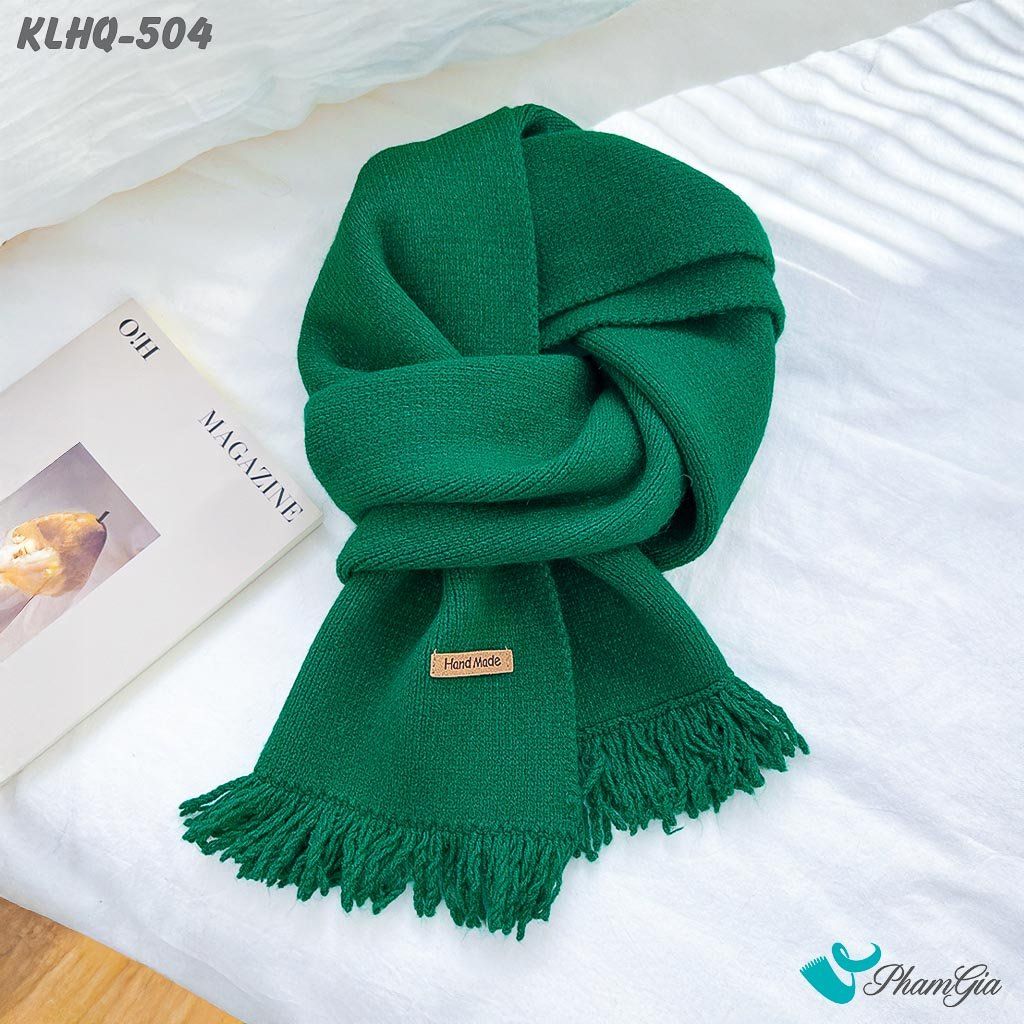 Khăn Len Giữ Ấm Phối Tua Rua Phong Cách Hàn Quốc Màu Xanh Két (KLHQ504)