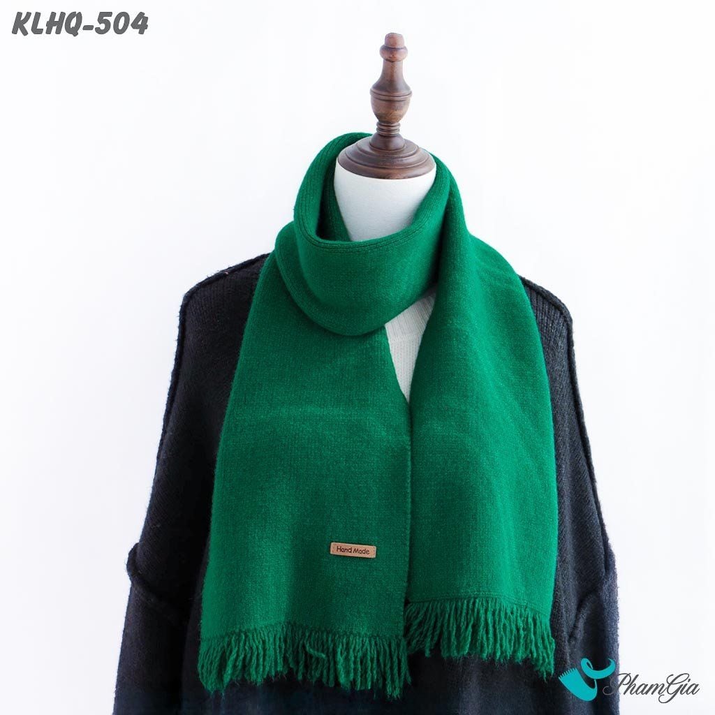 Khăn Len Giữ Ấm Phối Tua Rua Phong Cách Hàn Quốc Màu Xanh Két (KLHQ504)
