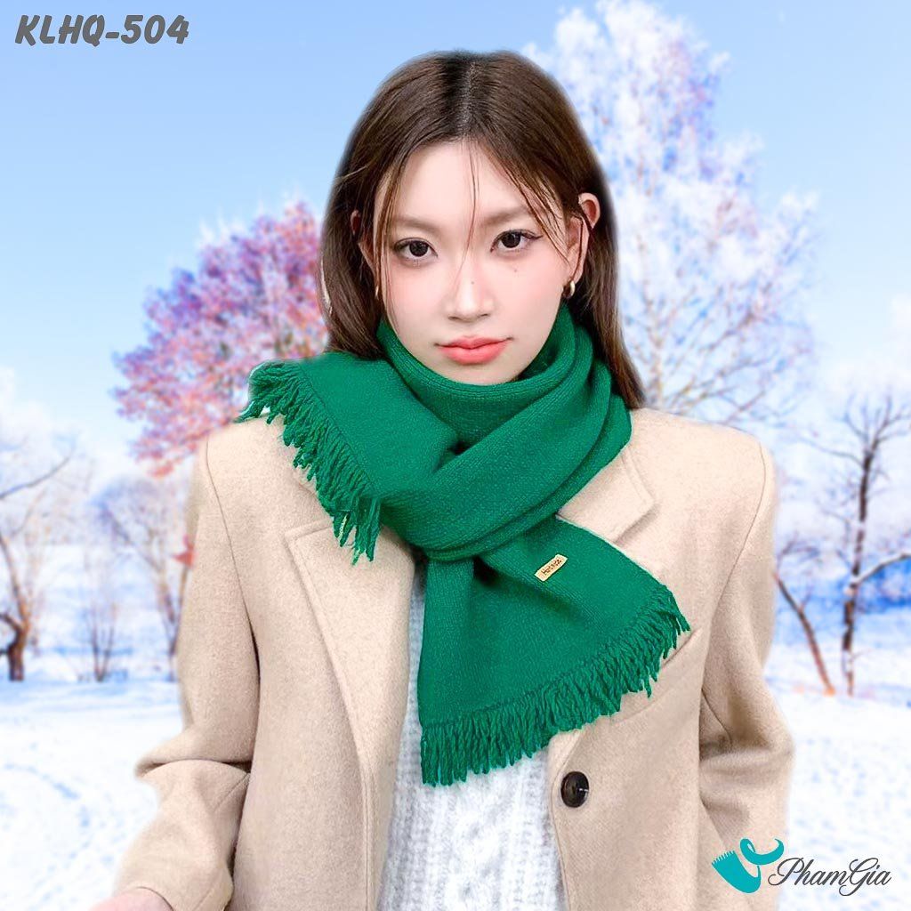 Khăn Len Giữ Ấm Phối Tua Rua Phong Cách Hàn Quốc Màu Xanh Két (KLHQ504)