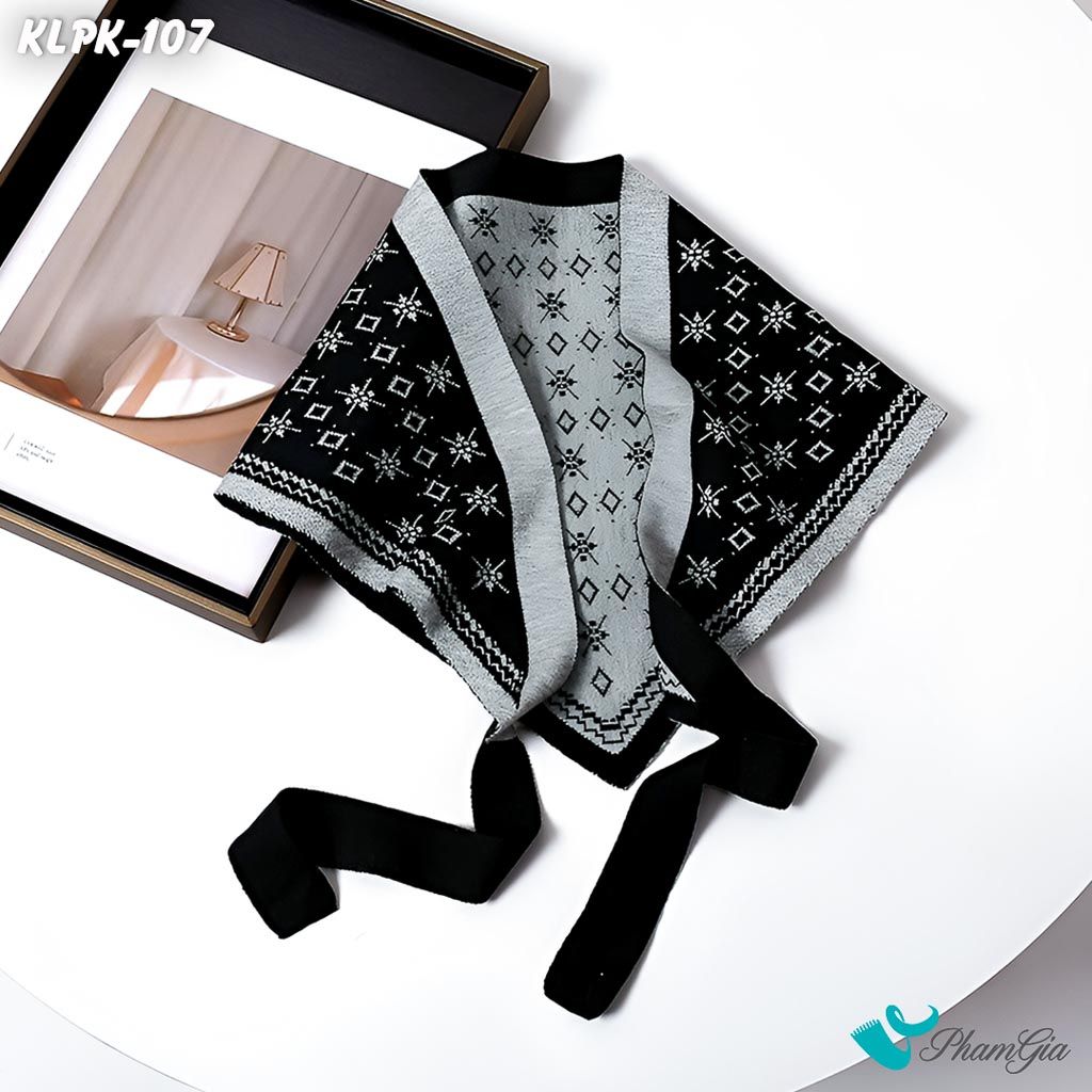 Khăn Len Phụ Kiện Họa Tiết Cá Tính Phối Màu Đen Xám