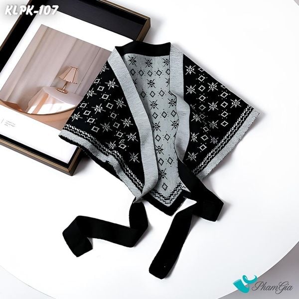 Khăn Len Phụ Kiện Họa Tiết Cá Tính Phối Màu Đen Xám (KLPK107)