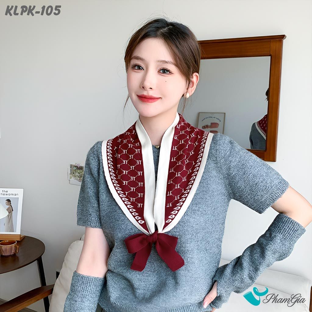 Người Mẫu Mặc Khăn Len Phụ Kiện Họa Tiết Hiện Đại Phối Màu Đỏ Trắng