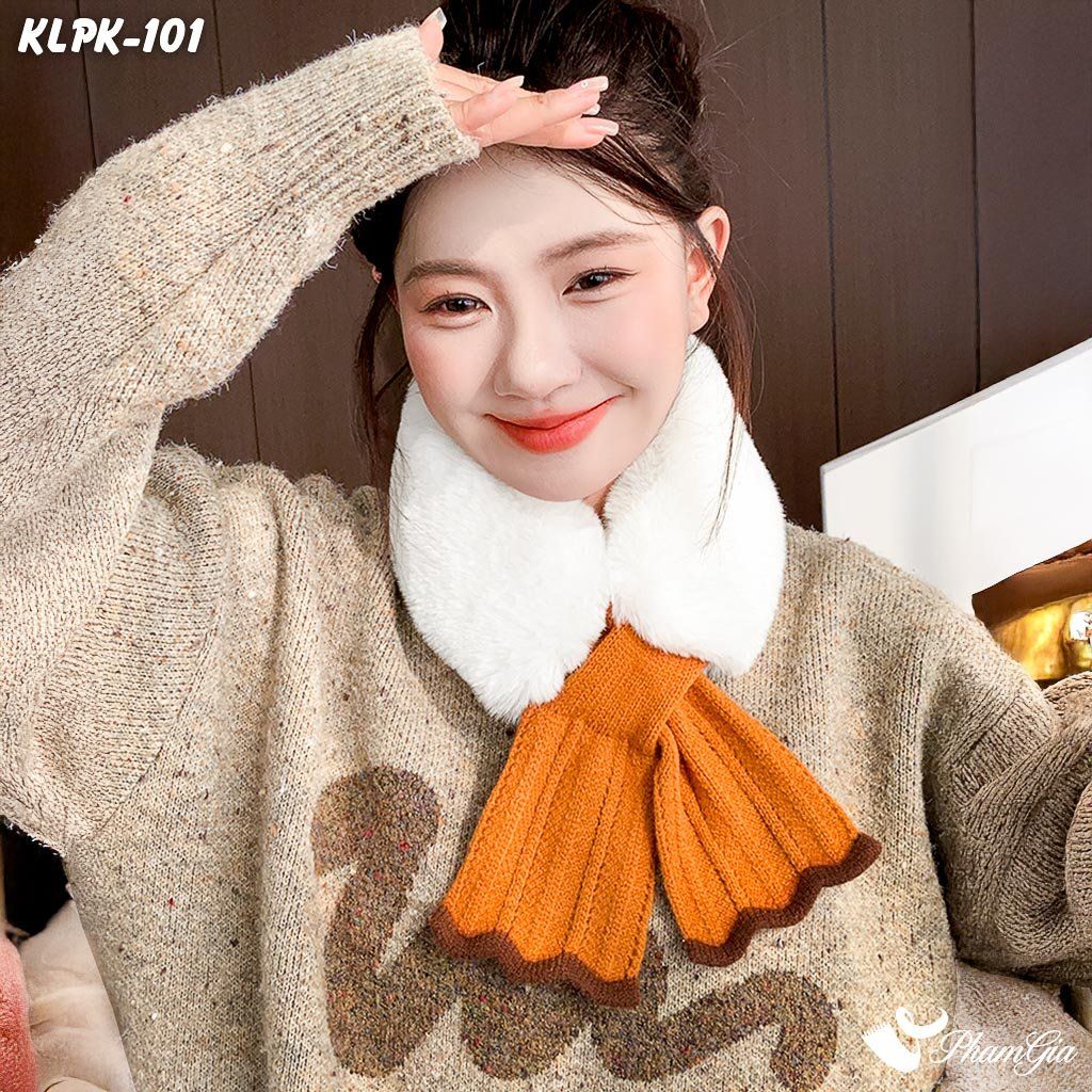 Khăn Len Phụ Kiện Phối Lông Mềm Phong Cách Hàn Quốc Màu Cam (KLPK101)