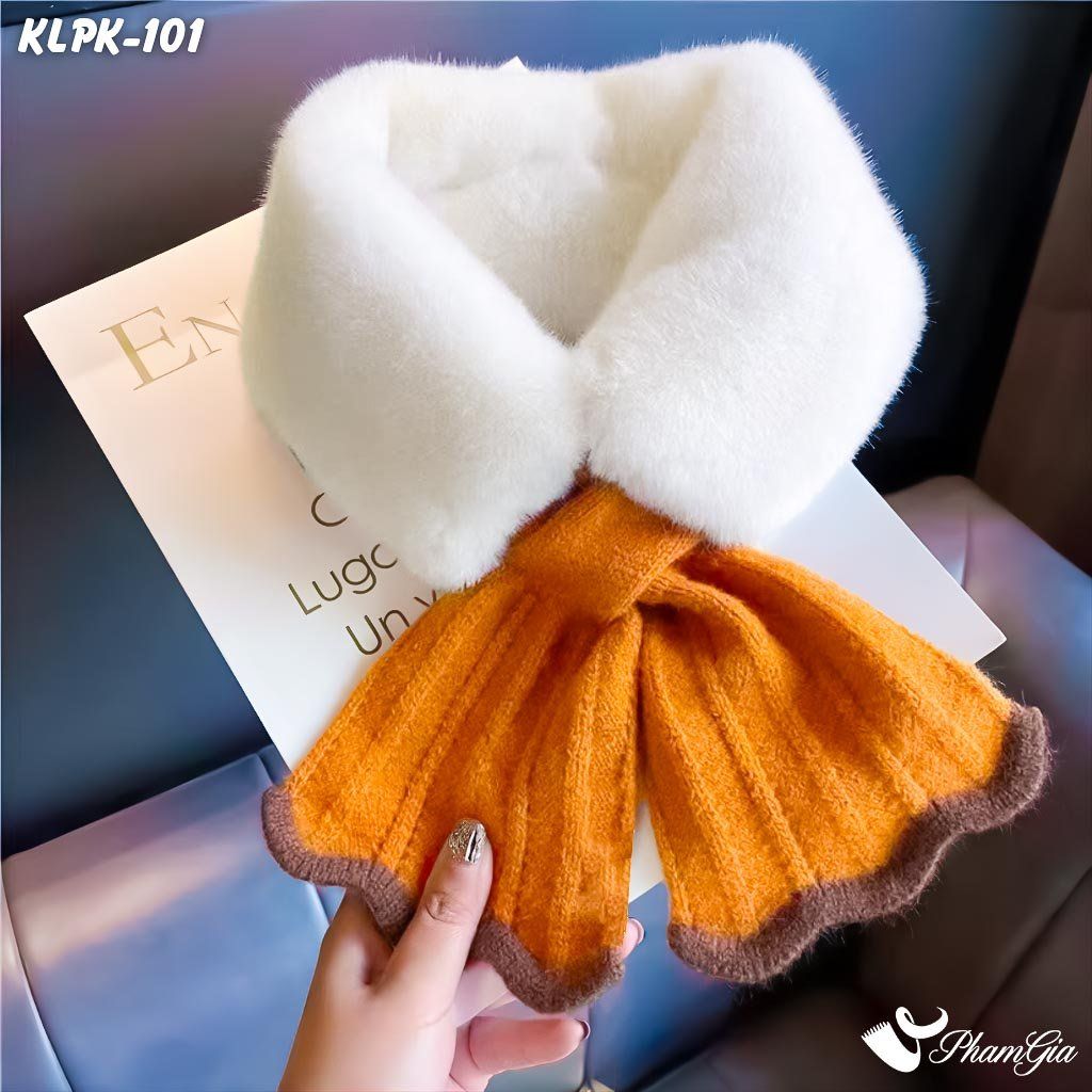 Khăn Len Phụ Kiện Phối Lông Mềm Phong Cách Hàn Quốc Màu Cam (KLPK101)