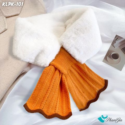 Khăn Len Phụ Kiện Phối Lông Mềm Phong Cách Hàn Quốc Màu Cam (KLPK101)