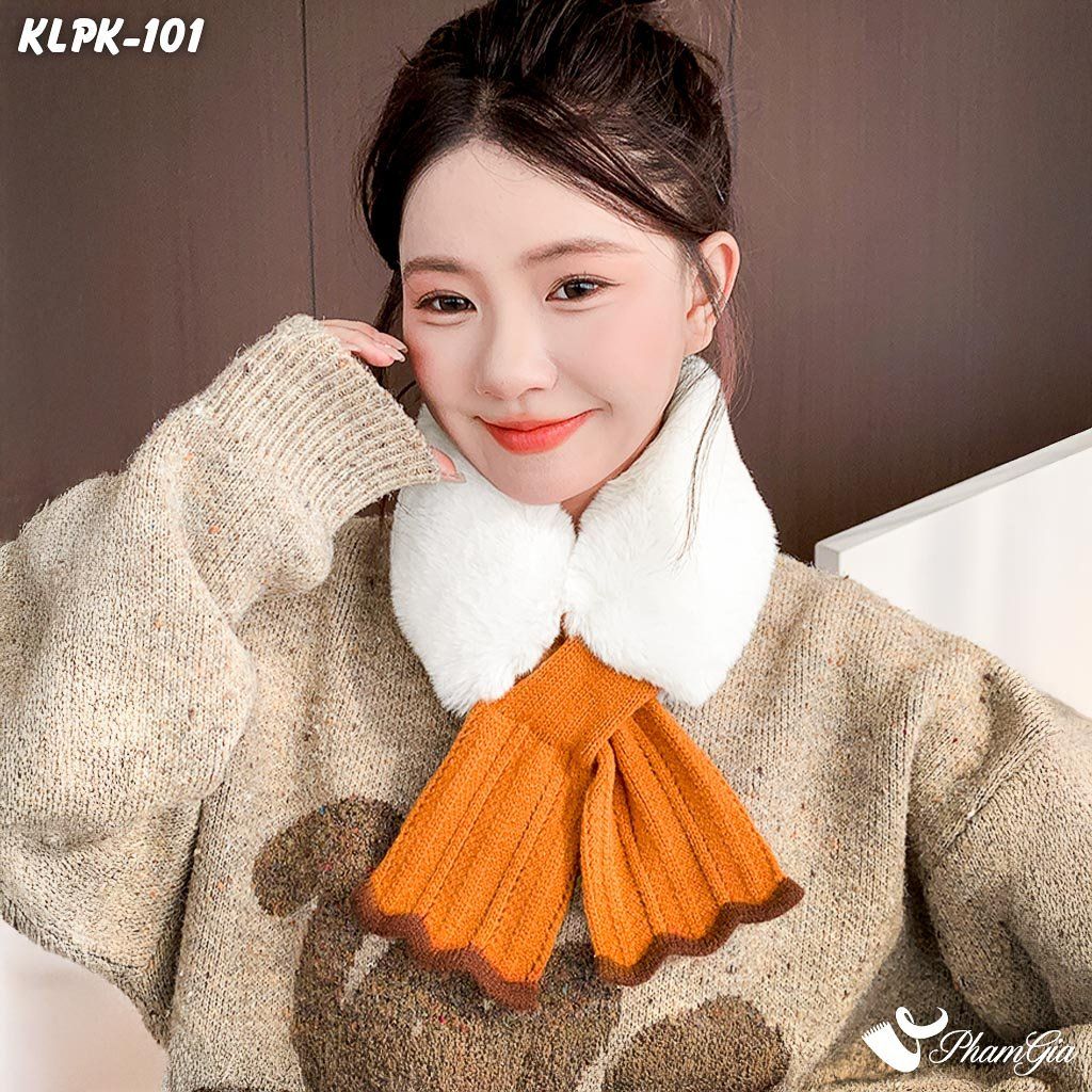 Khăn Len Phụ Kiện Phối Lông Mềm Phong Cách Hàn Quốc Màu Cam (KLPK101)