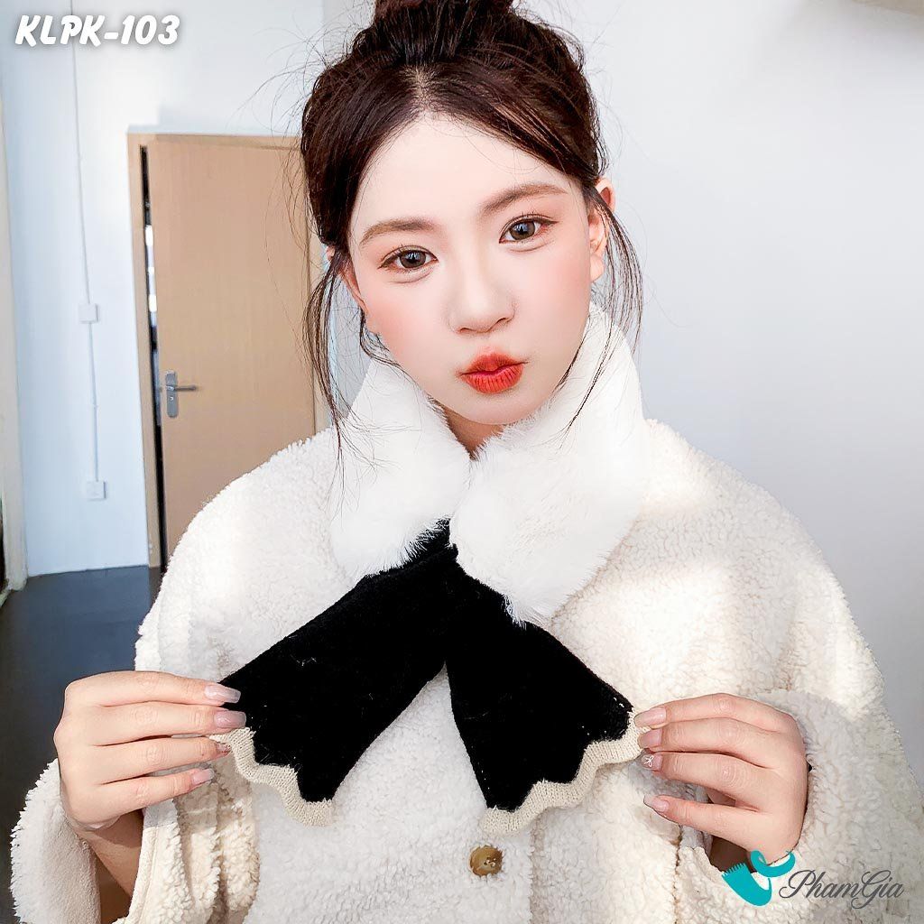 Khăn Len Phụ Kiện Phối Lông Mềm Phong Cách Hàn Quốc Màu Đen (KLPK103)