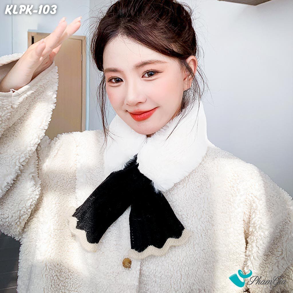 Khăn Len Phụ Kiện Phối Lông Mềm Phong Cách Hàn Quốc Màu Đen (KLPK103)