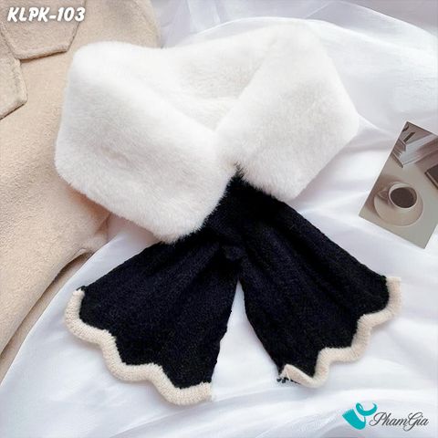 Khăn Len Phụ Kiện Phối Lông Mềm Phong Cách Hàn Quốc Màu Đen (KLPK103)