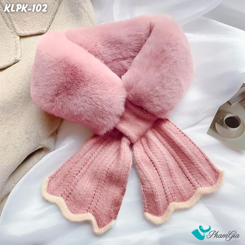 Khăn Len Phụ Kiện Phối Lông Mềm Phong Cách Hàn Quốc Màu Hồng (KLPK102)