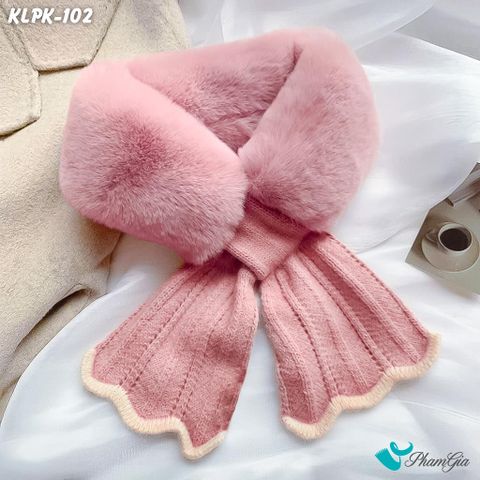 Khăn Len Phụ Kiện Phối Lông Mềm Phong Cách Hàn Quốc Màu Hồng (KLPK102)