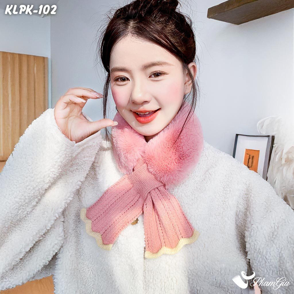 Khăn Len Phụ Kiện Phối Lông Mềm Phong Cách Hàn Quốc Màu Hồng (KLPK102)
