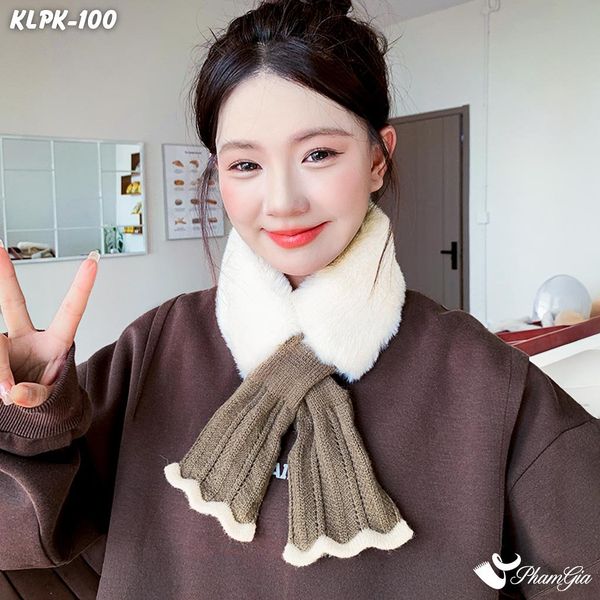 Khăn Len Phụ Kiện Phối Lông Mềm Phong Cách Hàn Quốc Màu Nâu (KLPK100)