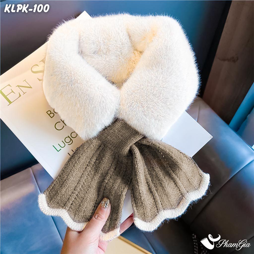 Khăn Len Phụ Kiện Phối Lông Mềm Phong Cách Hàn Quốc Màu Nâu (KLPK100)