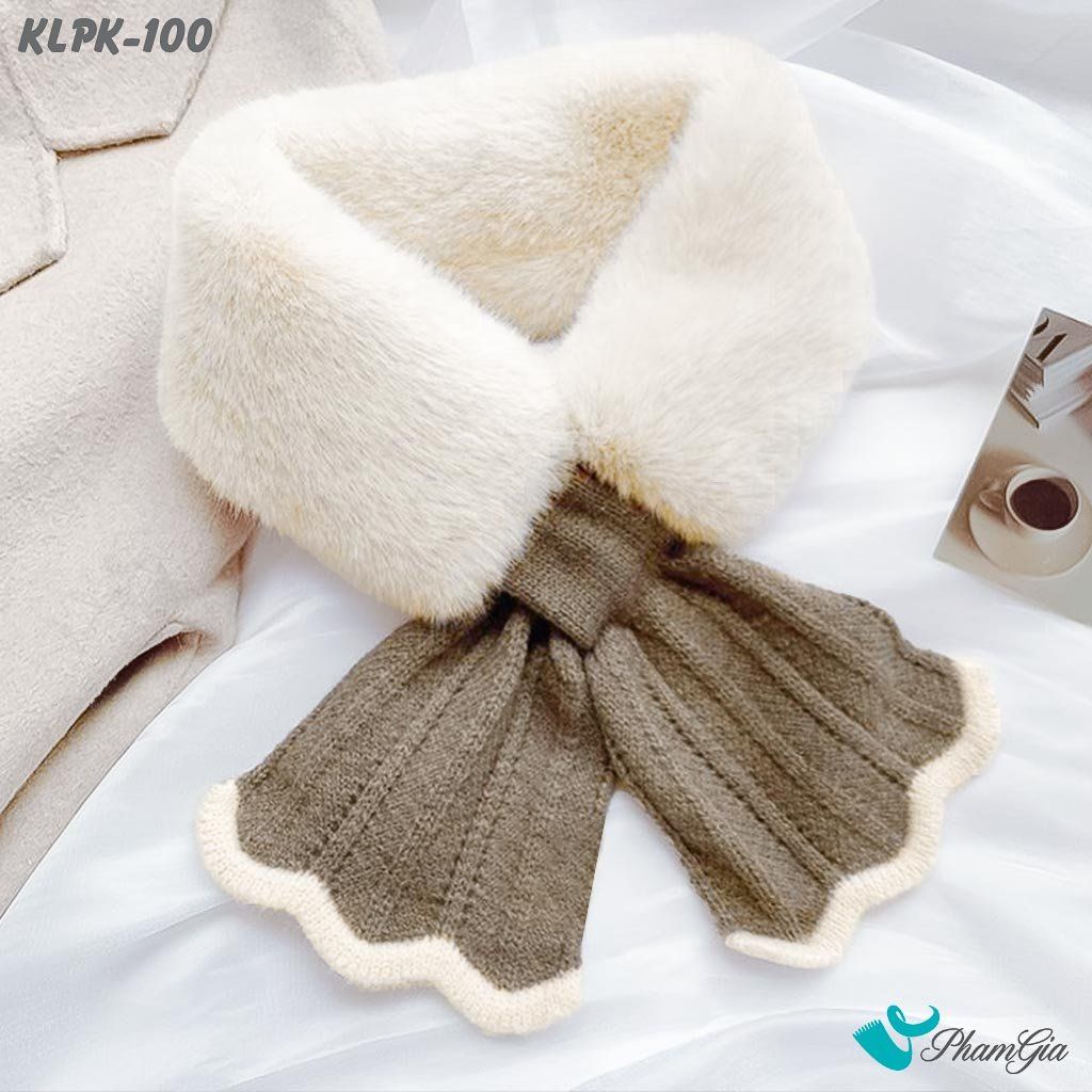 Khăn Len Phụ Kiện Phối Lông Mềm Phong Cách Hàn Quốc Màu Nâu (KLPK100)