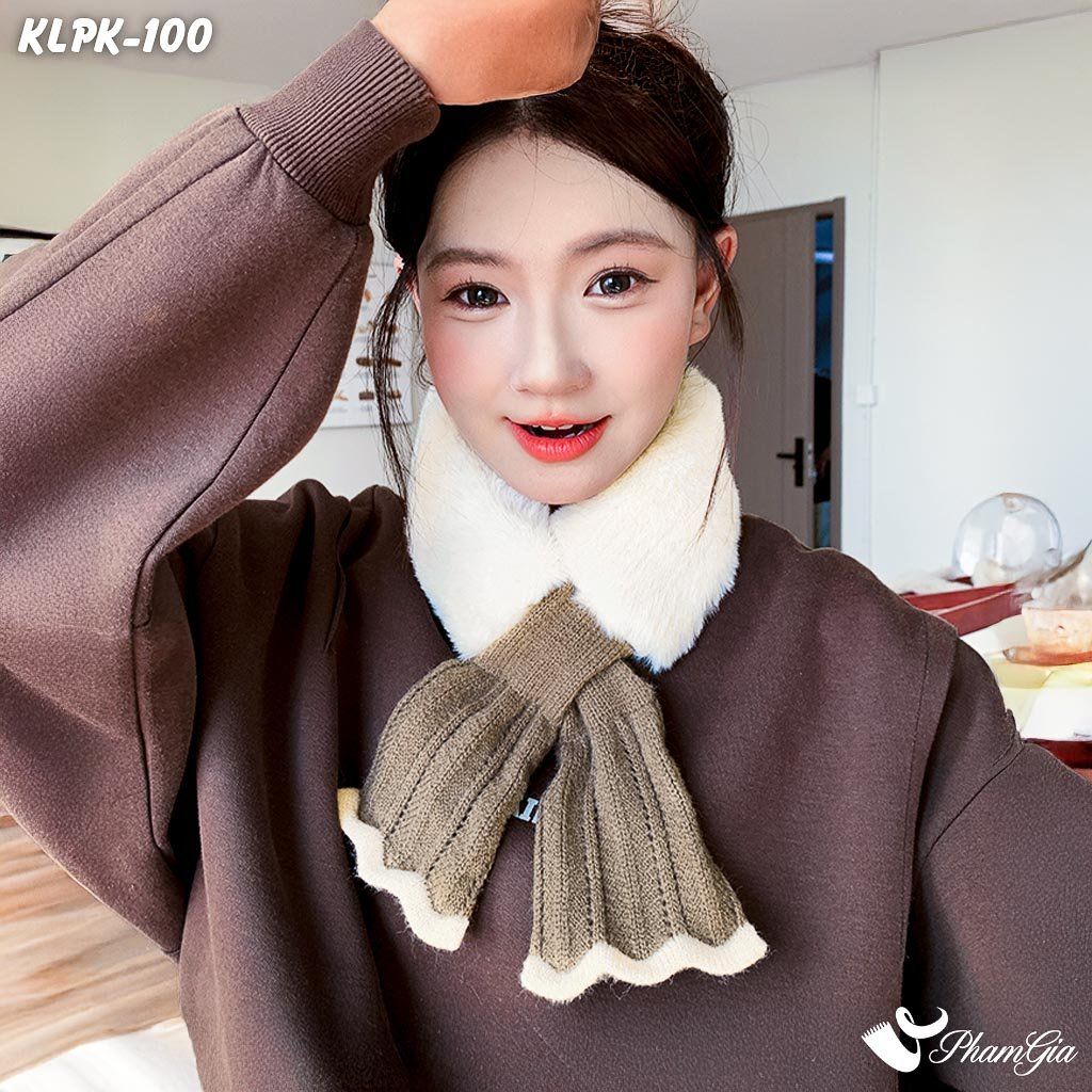 Khăn Len Phụ Kiện Phối Lông Mềm Phong Cách Hàn Quốc Màu Nâu (KLPK100)