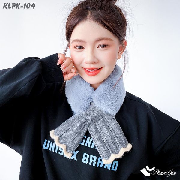 Khăn Len Phụ Kiện Phối Lông Mềm Phong Cách Hàn Quốc Màu Xám (KLPK104)