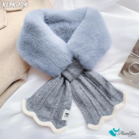Khăn Len Phụ Kiện Phối Lông Mềm Phong Cách Hàn Quốc Màu Xám (KLPK104)