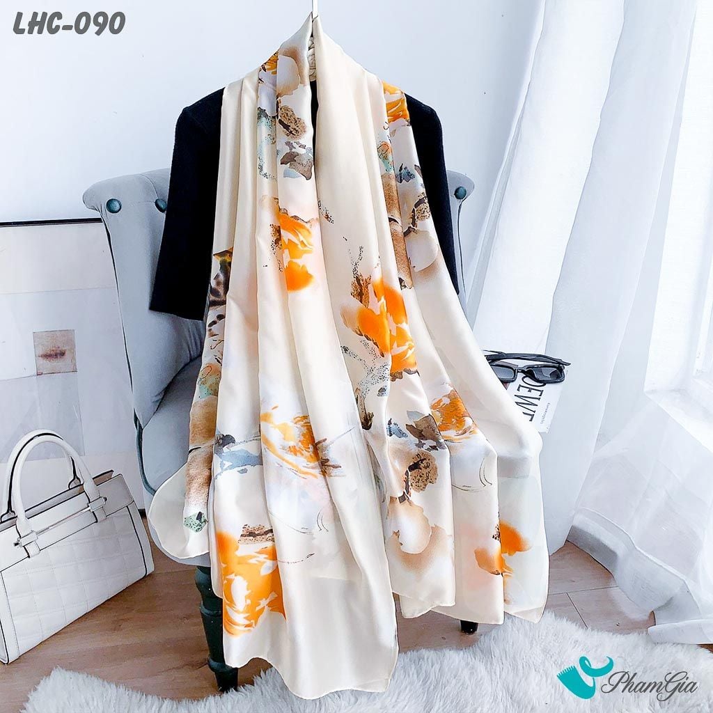 Khăn Lụa Hàng Châu Họa Tiết Hoa Lá Phong Cách Màu Nước Tinh Tế (LHC090)