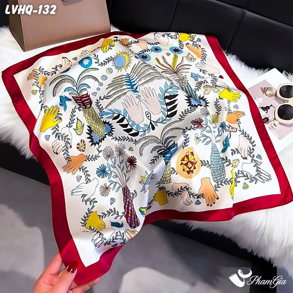 Khăn Lụa Vuông 70*70Cm Phong Cách Hàn Quốc Họa Tiết Boho Độc Đáo (LVHQ132)