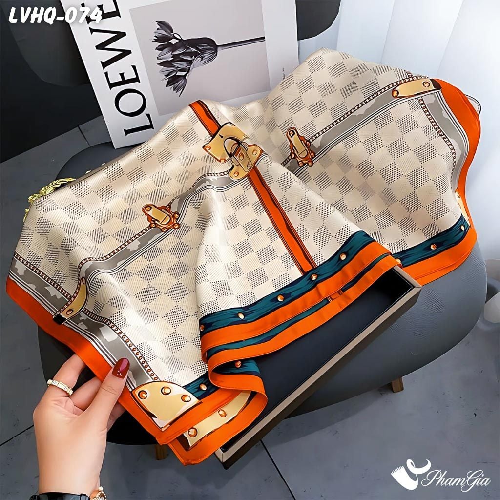 Khăn Lụa Vuông 70*70Cm Phong Cách Hàn Quốc Họa Tiết Caro Retro (LVHQ074)