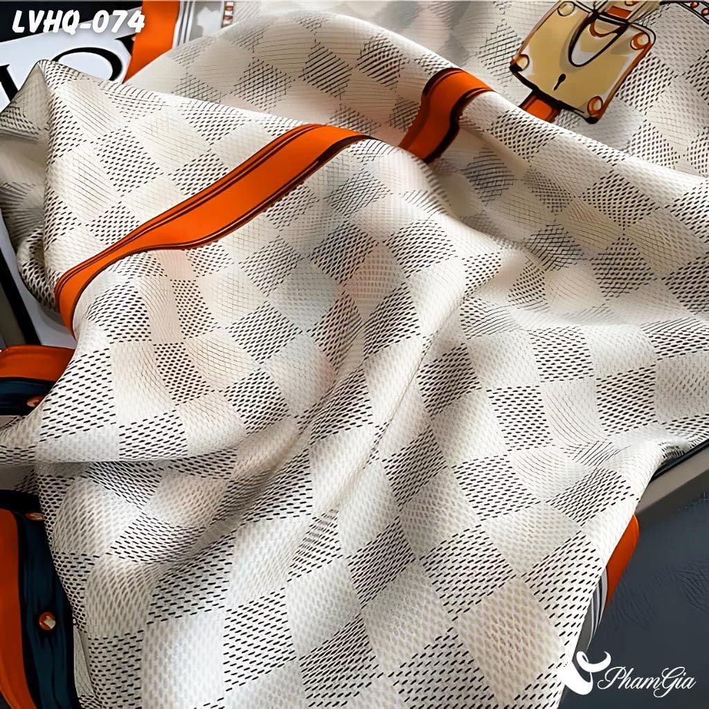 Khăn Lụa Vuông 70*70Cm Phong Cách Hàn Quốc Họa Tiết Caro Retro (LVHQ074)