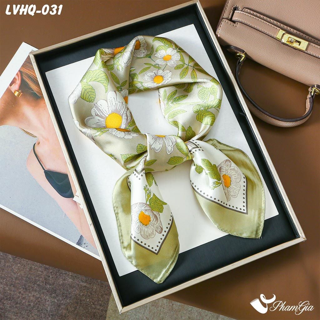 Khăn Lụa Vuông 70*70Cm Phong Cách Hàn Quốc Họa Tiết Hoa Cúc Trắng (LVHQ031)