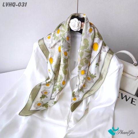 Khăn Lụa Vuông 70*70Cm Phong Cách Hàn Quốc Họa Tiết Hoa Cúc Trắng (LVHQ031)