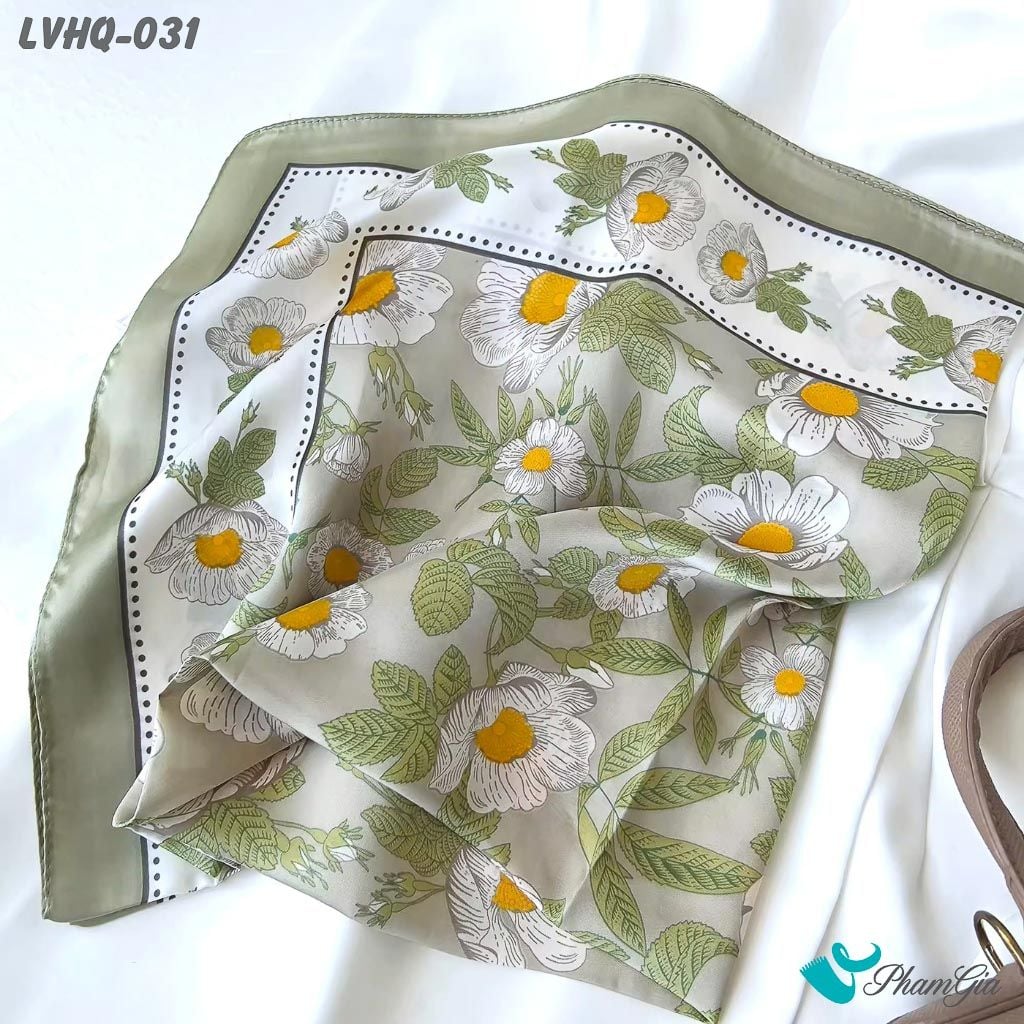 Khăn Lụa Vuông 70*70Cm Phong Cách Hàn Quốc Họa Tiết Hoa Cúc Trắng (LVHQ031)
