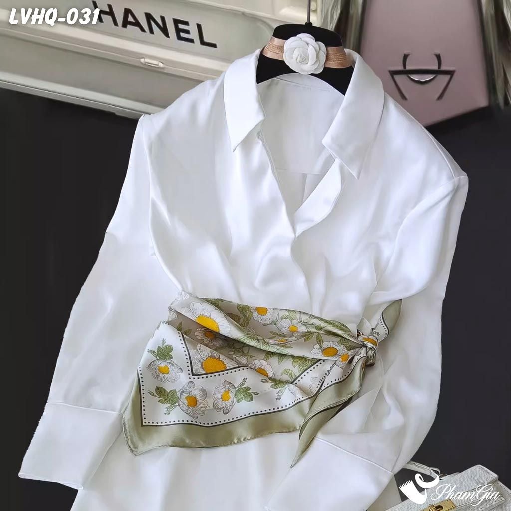 Khăn Lụa Vuông 70*70Cm Phong Cách Hàn Quốc Họa Tiết Hoa Cúc Trắng (LVHQ031)