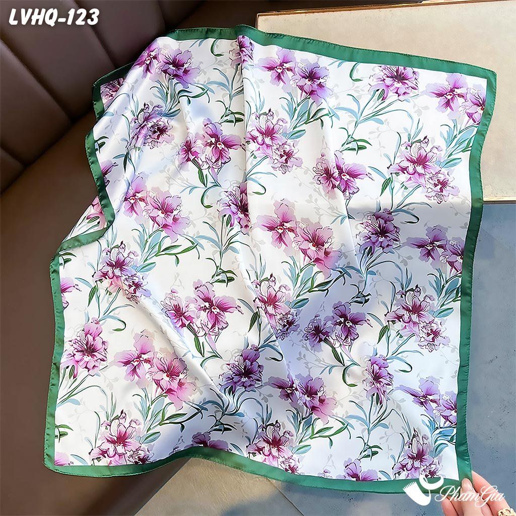 Khăn Lụa Vuông 70*70Cm Phong Cách Hàn Quốc Họa Tiết Hoa Lily Tím (LVHQ123)