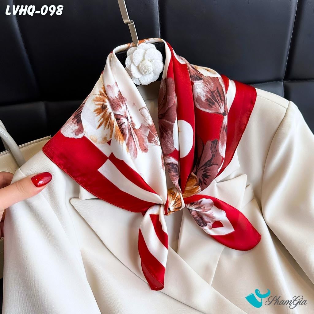 Khăn Lụa Vuông 70*70Cm Phong Cách Hàn Quốc Họa Tiết Hoa Mai Màu Đỏ (LVHQ098)