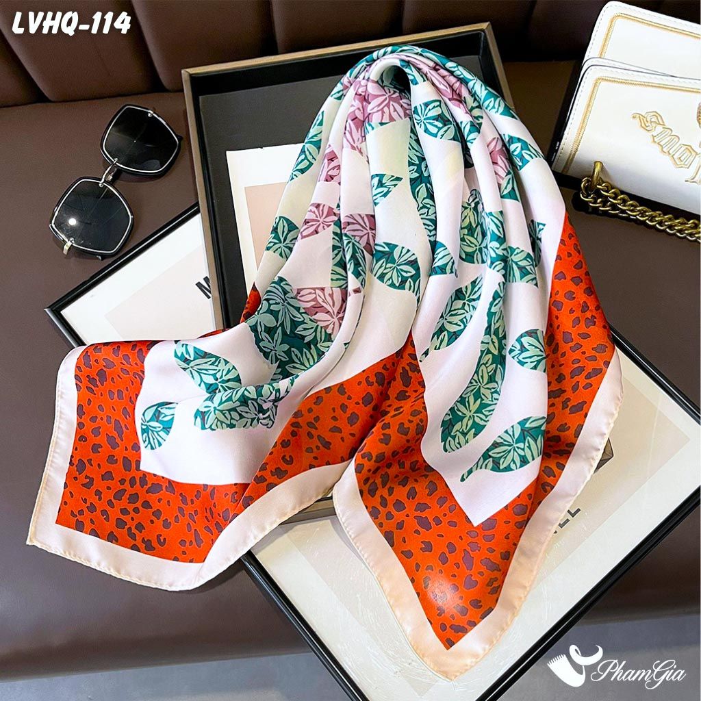 Khăn Lụa Vuông 70*70Cm Phong Cách Hàn Quốc Họa Tiết Lá Cách Điệu (LVHQ114)