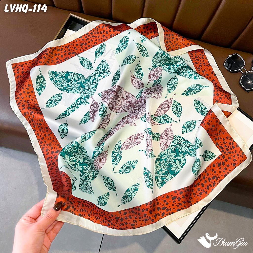 Khăn Lụa Vuông 70*70Cm Phong Cách Hàn Quốc Họa Tiết Lá Cách Điệu (LVHQ114)
