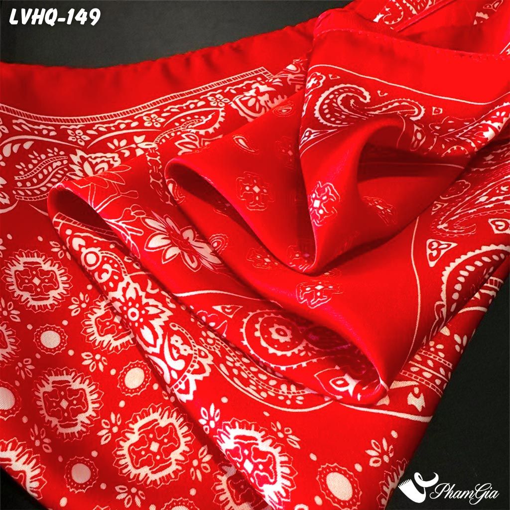 Khăn Lụa Vuông 70*70Cm Phong Cách Hàn Quốc Họa Tiết Paisley Màu Đỏ (LVHQ149)