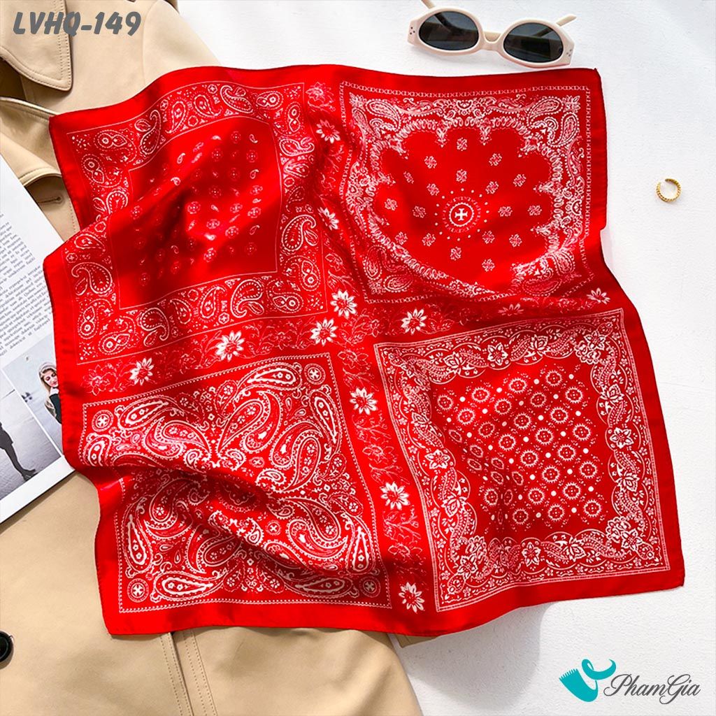 Khăn Lụa Vuông 70*70Cm Phong Cách Hàn Quốc Họa Tiết Paisley Màu Đỏ (LVHQ149)