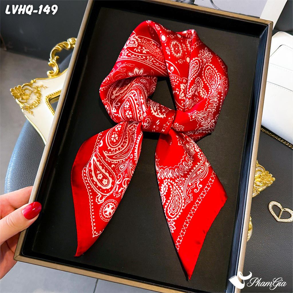 Khăn Lụa Vuông 70*70Cm Phong Cách Hàn Quốc Họa Tiết Paisley Màu Đỏ (LVHQ149)