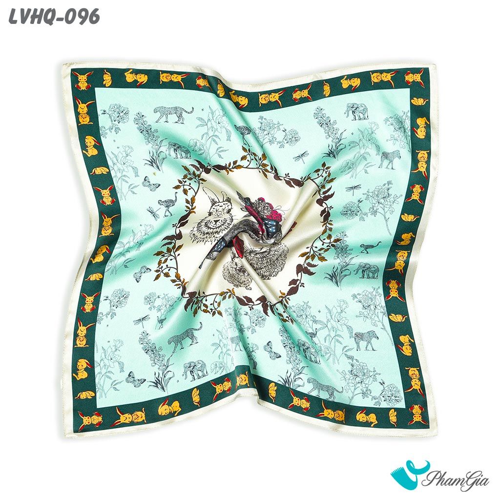Khăn Lụa Vuông 70*70Cm Phong Cách Hàn Quốc Họa Tiết Thỏ Màu Xanh (LVHQ096)