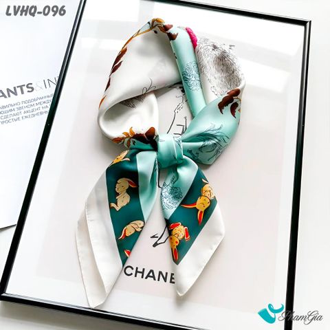Khăn Lụa Vuông 70*70Cm Phong Cách Hàn Quốc Họa Tiết Thỏ Màu Xanh (LVHQ096)
