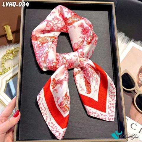 Khăn Lụa Vuông 70*70Cm Phong Cách Hàn Quốc Họa Tiết Chim Đậu Cành Xuân (LVHQ034)